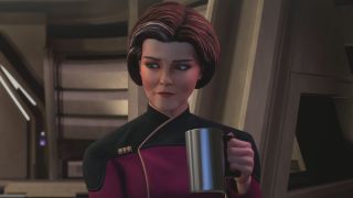 Janeway (Kate Mulgrew) having a conversation in Star Trek: Prodigy